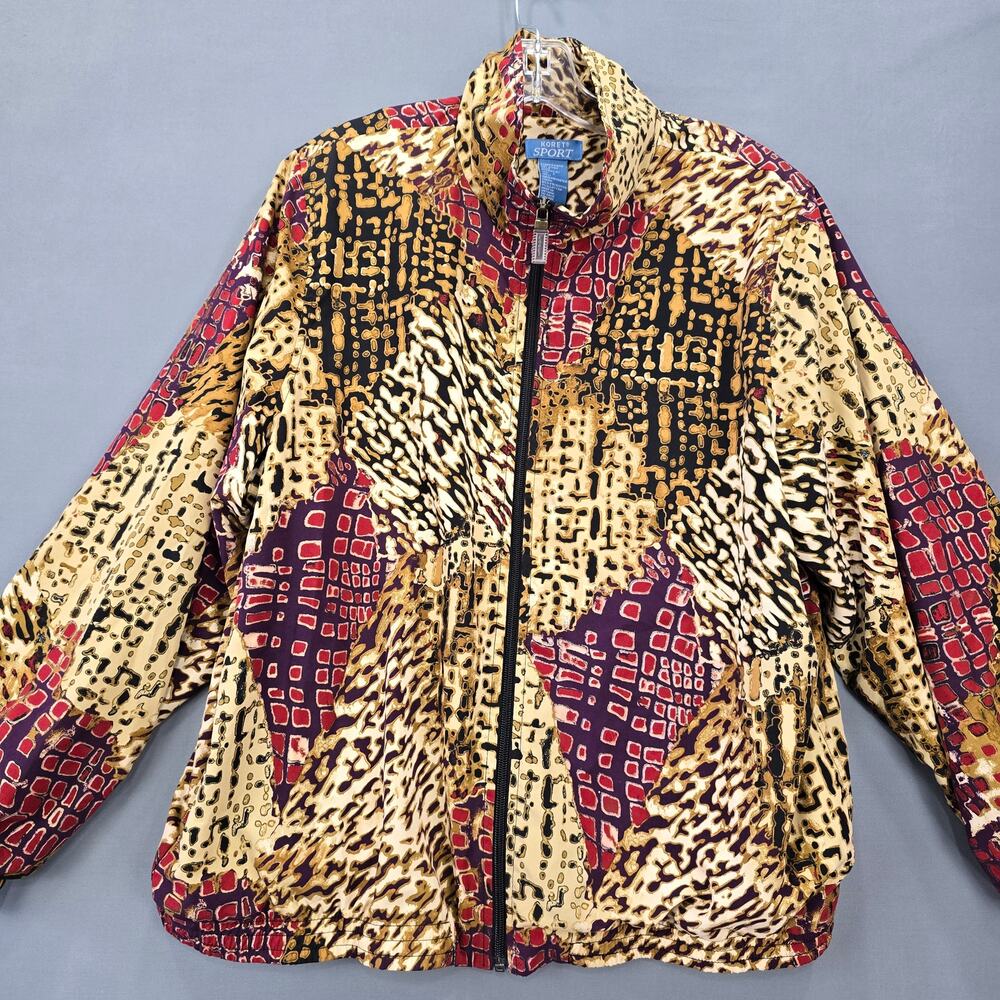 Koret Sport Brown Jacket Y2k Animal Camo Print Long Sleeves Full Zip Women's L